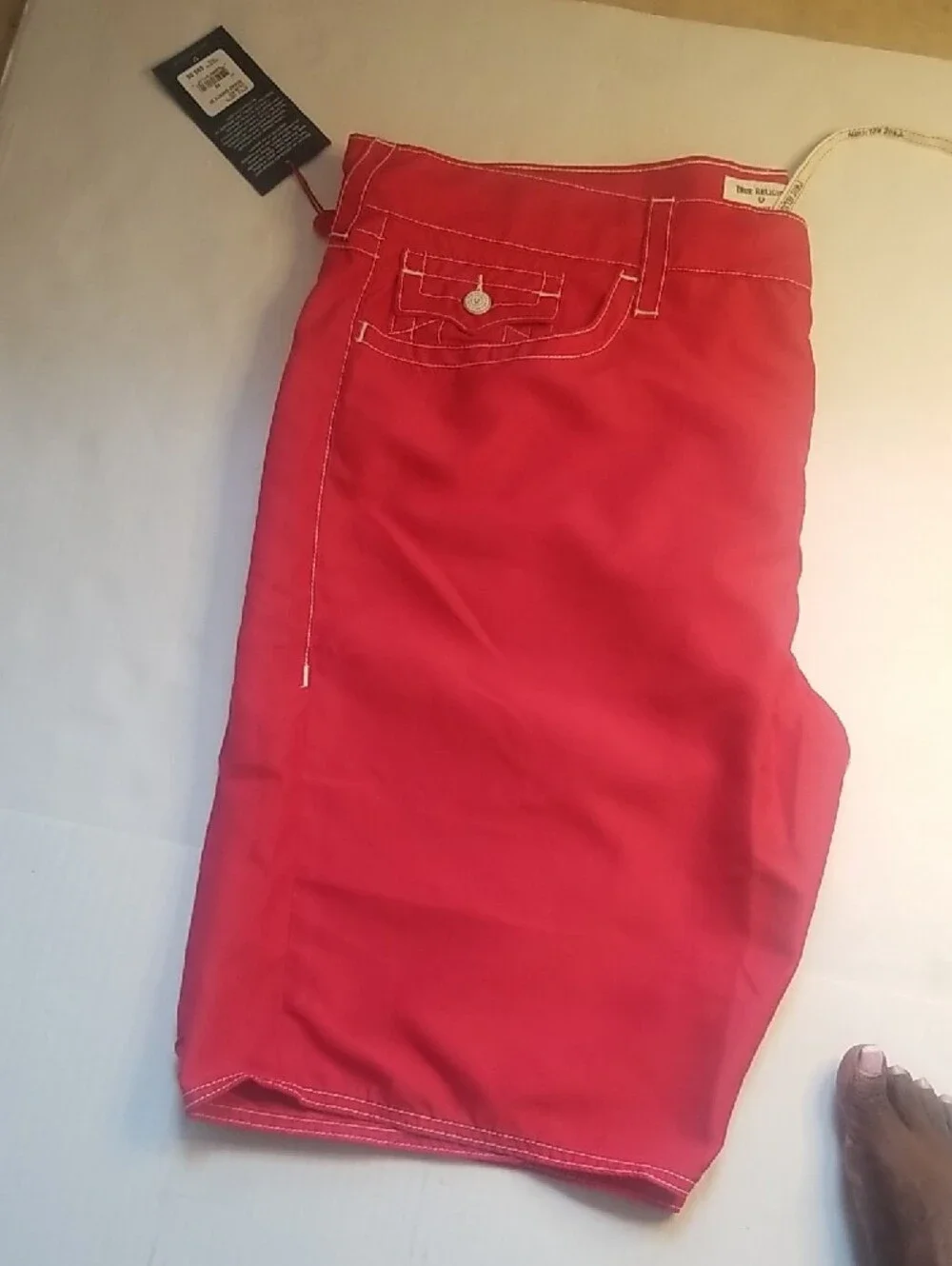 True Religion Men’s Bright Red Shorts with White Stitching